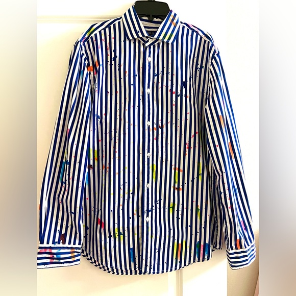 Polo Ralph Lauren Women's Paint Splatter Striped Button Shirt Large - Picture 1 of 9